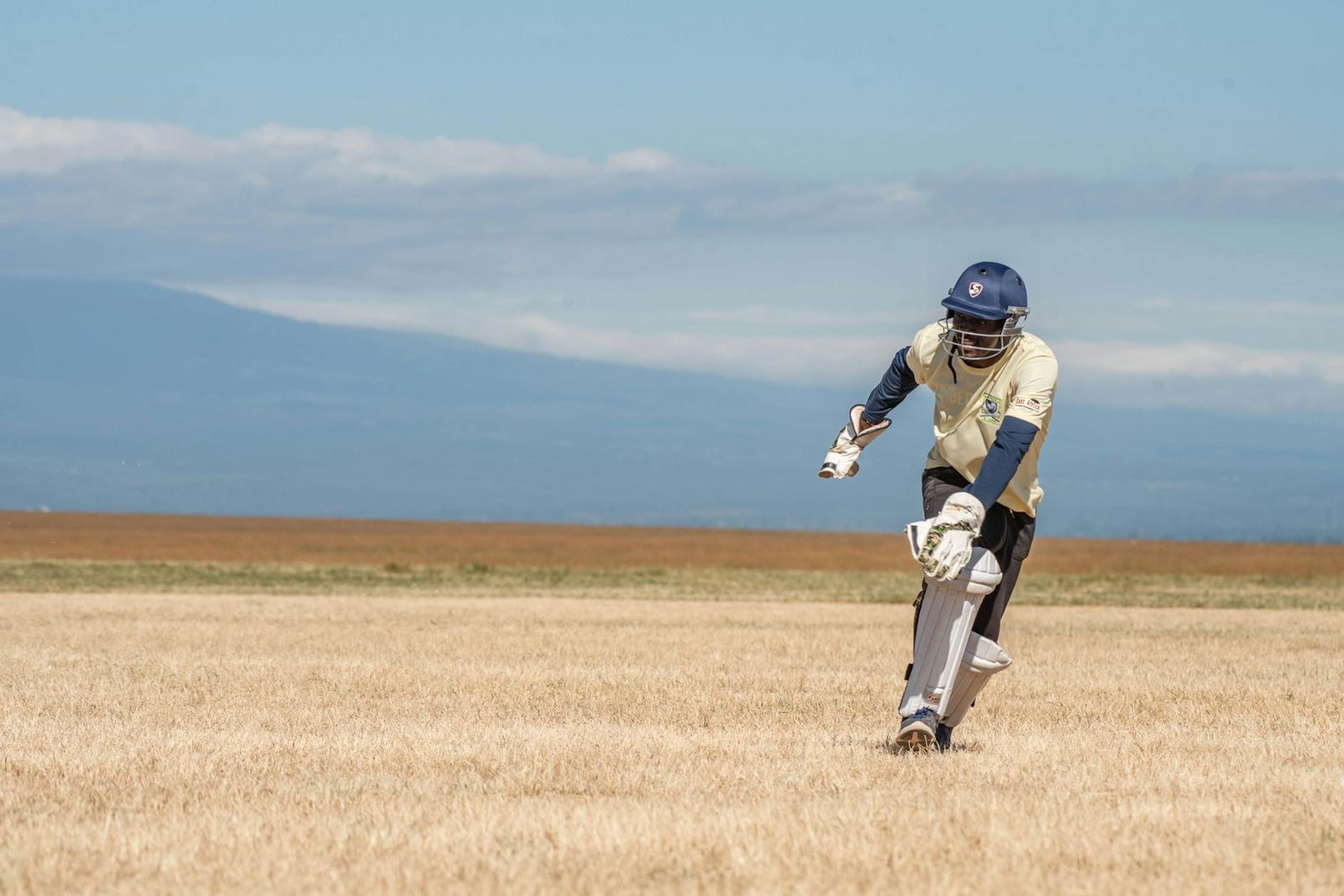 cricketer in action on open field with bat