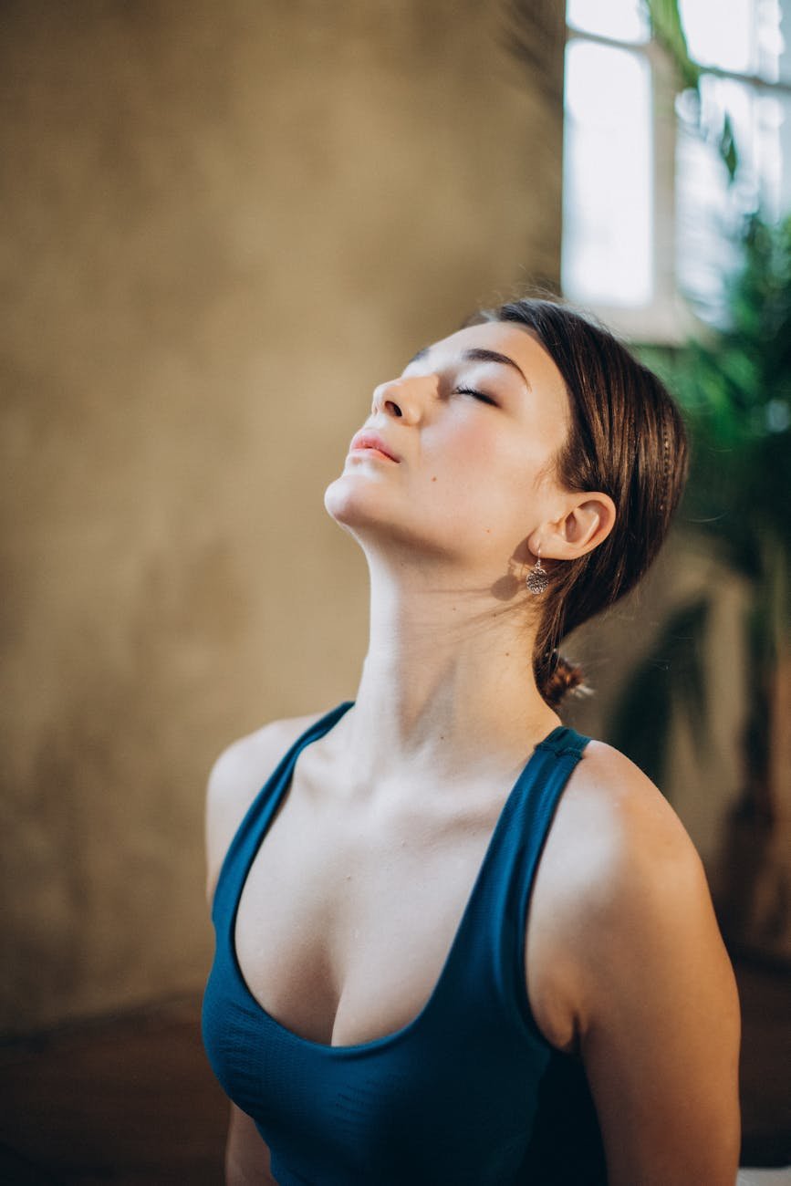 woman in blue tank top
