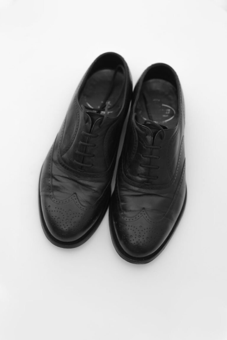 pair of black elegant shoes on white backgr
