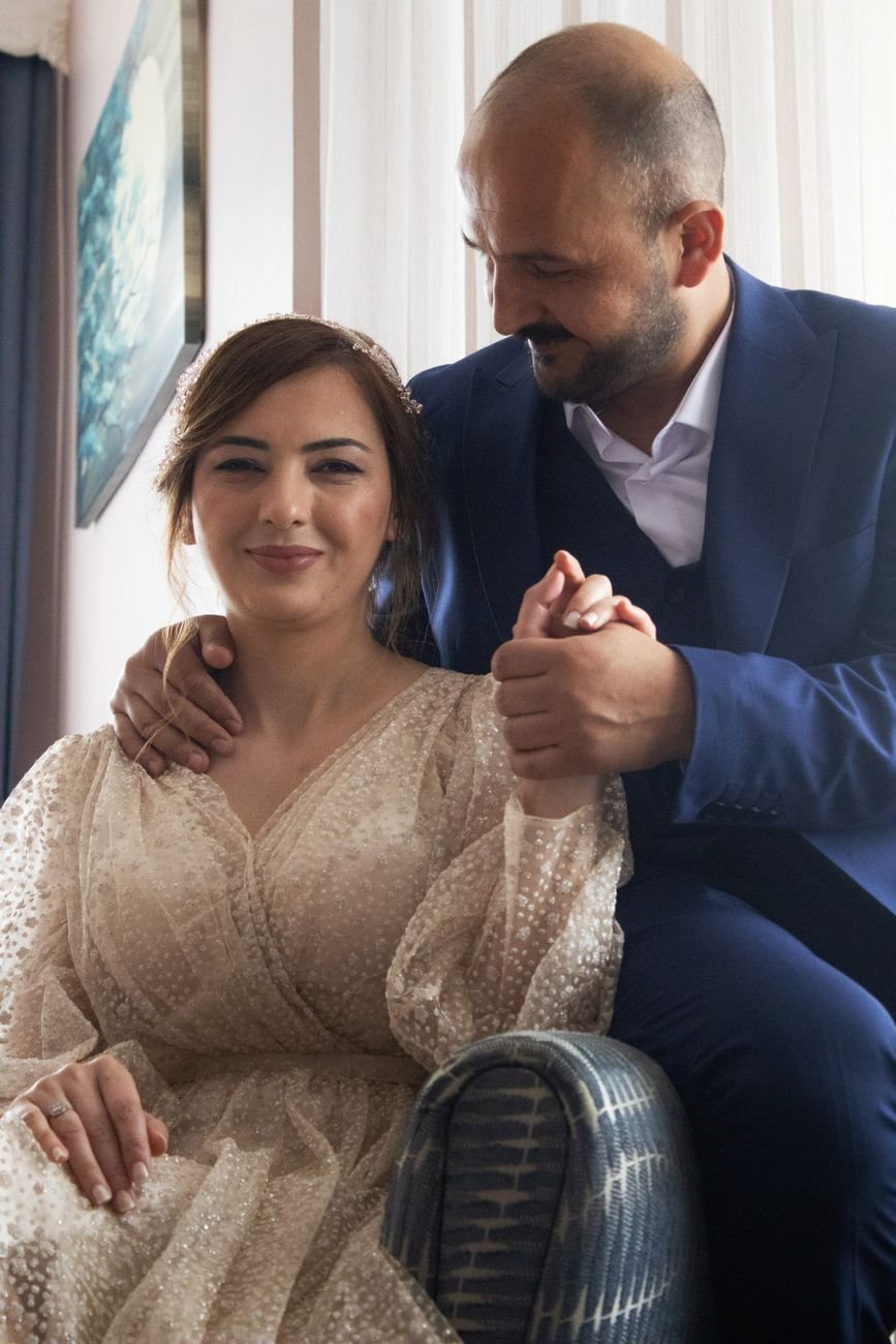 loving newlywed couple posing