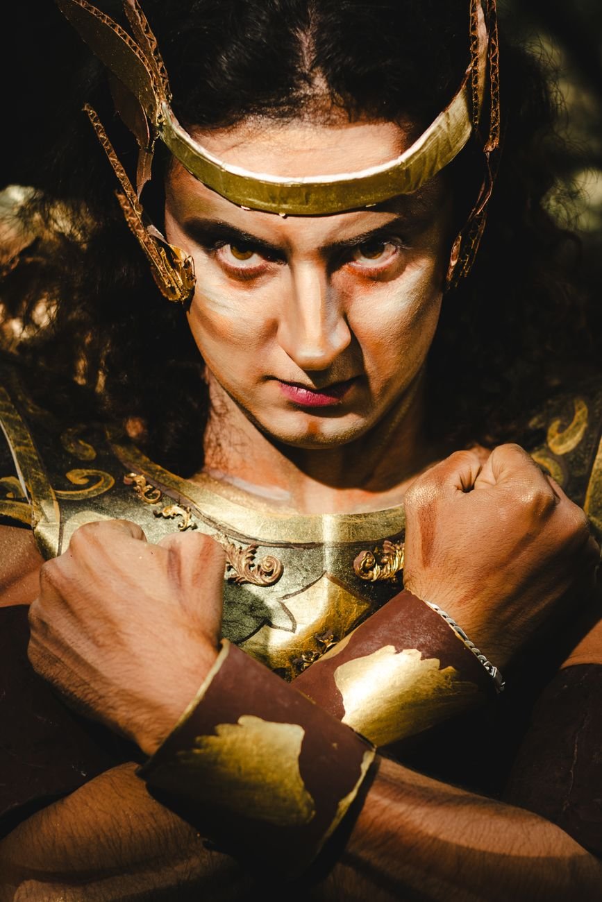 portrait of man in cosplay warrior costume