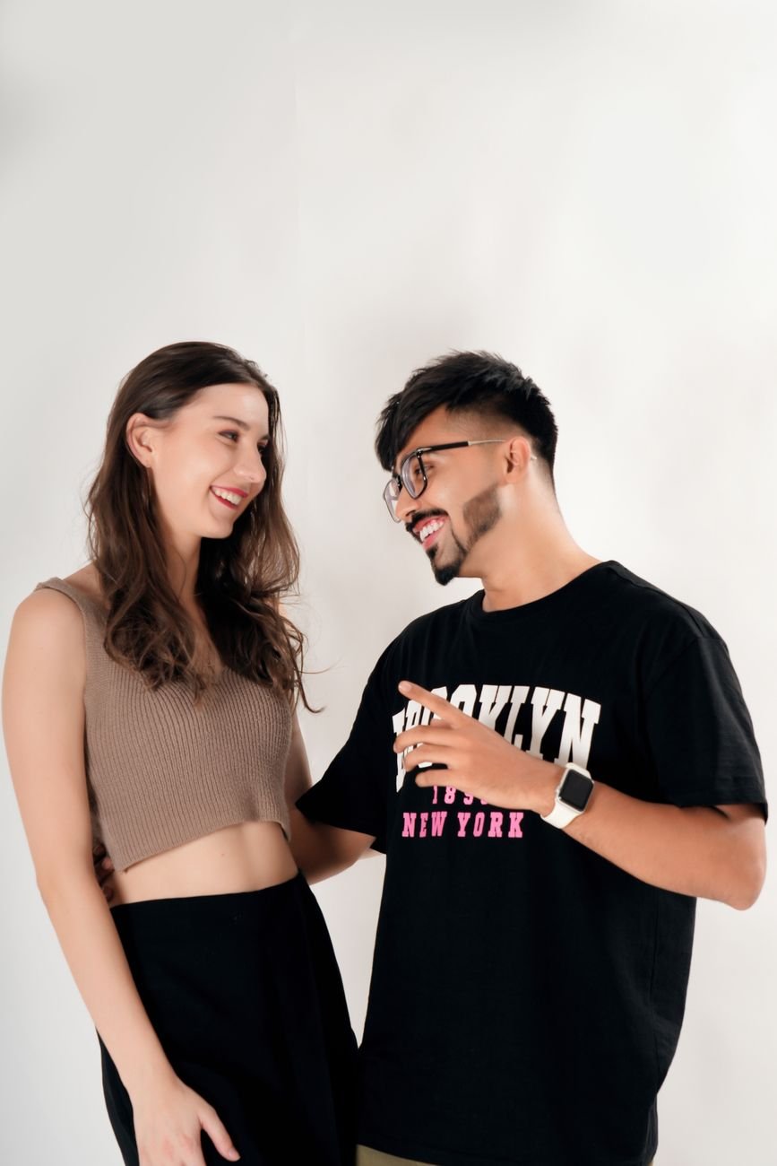 smiling couple talking
