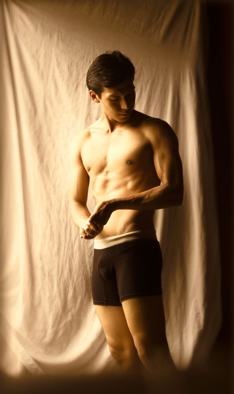 sepia toned portrait of athletic male model
