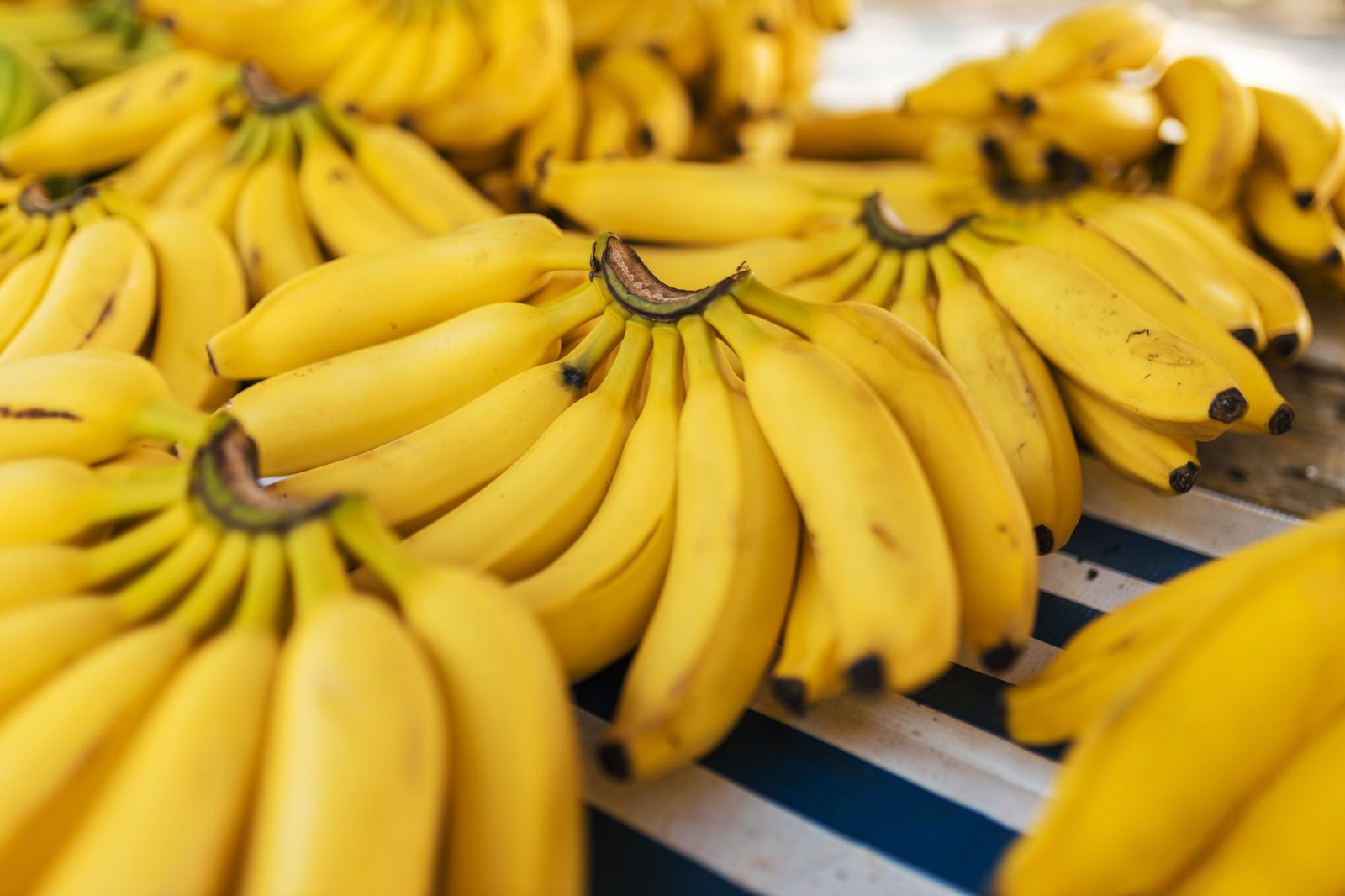 fresh yellow bananas in market setting