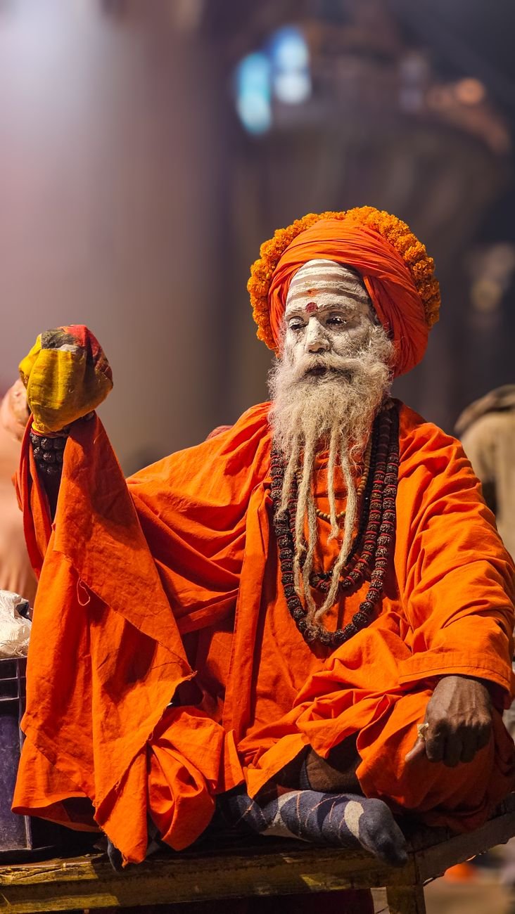 portrait of a hindu holy man in traditional attire