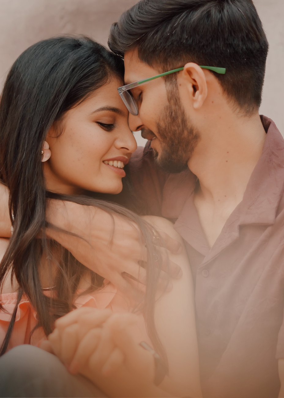 romantic embrace of a young couple