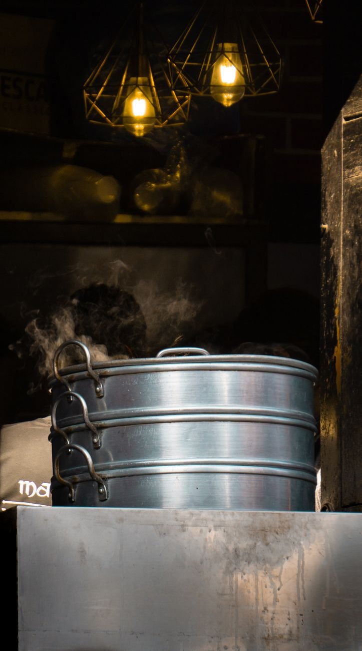 steaming pots at bhaktapur street market