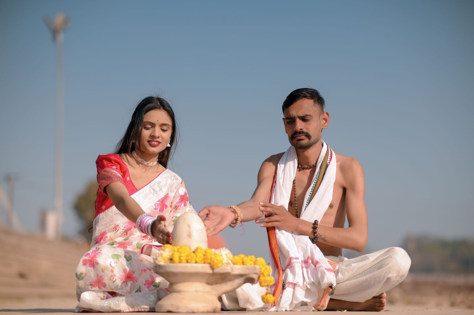 traditional indian ritual by the lakeside