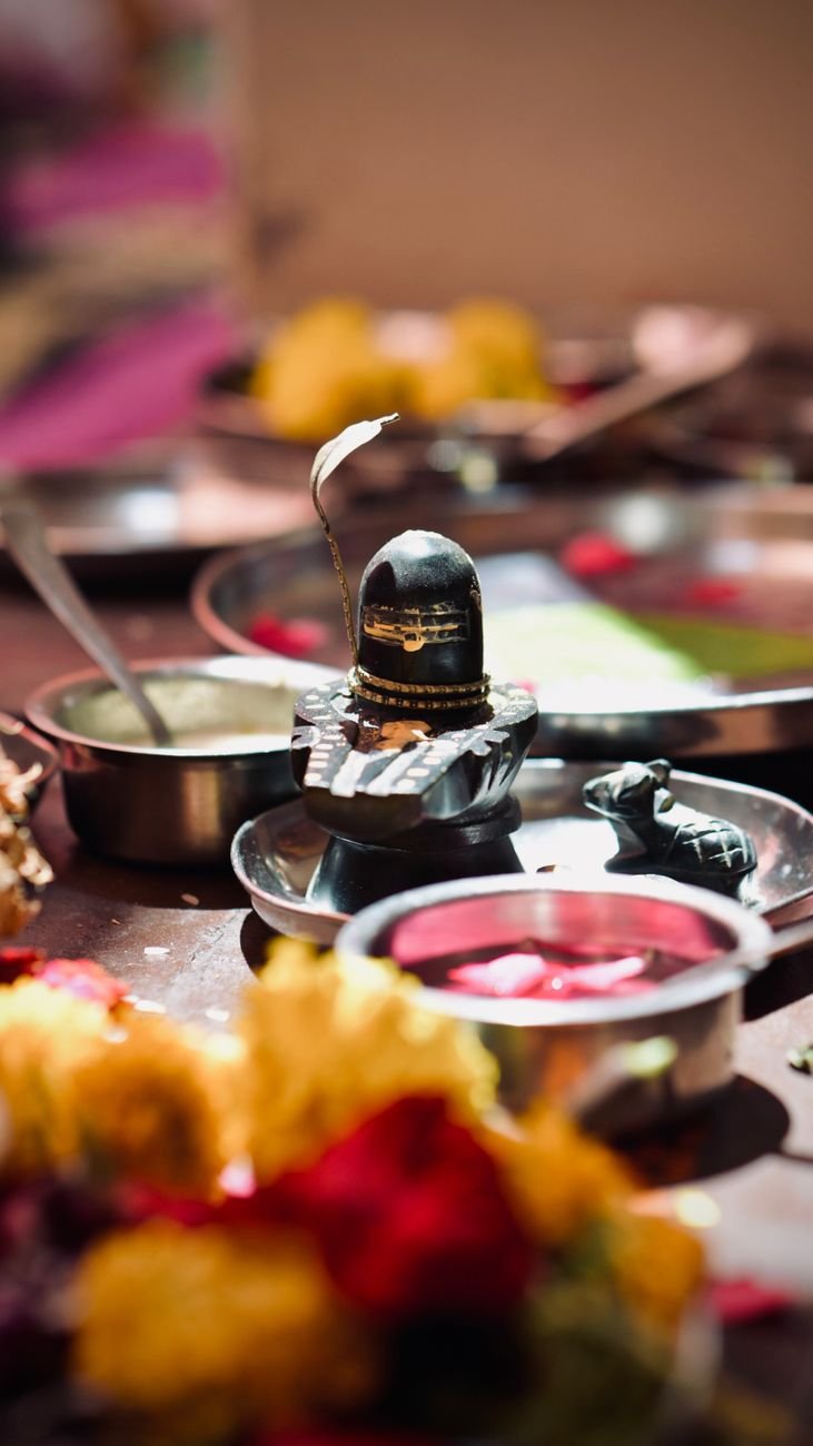 sacred shivling with traditional offerings