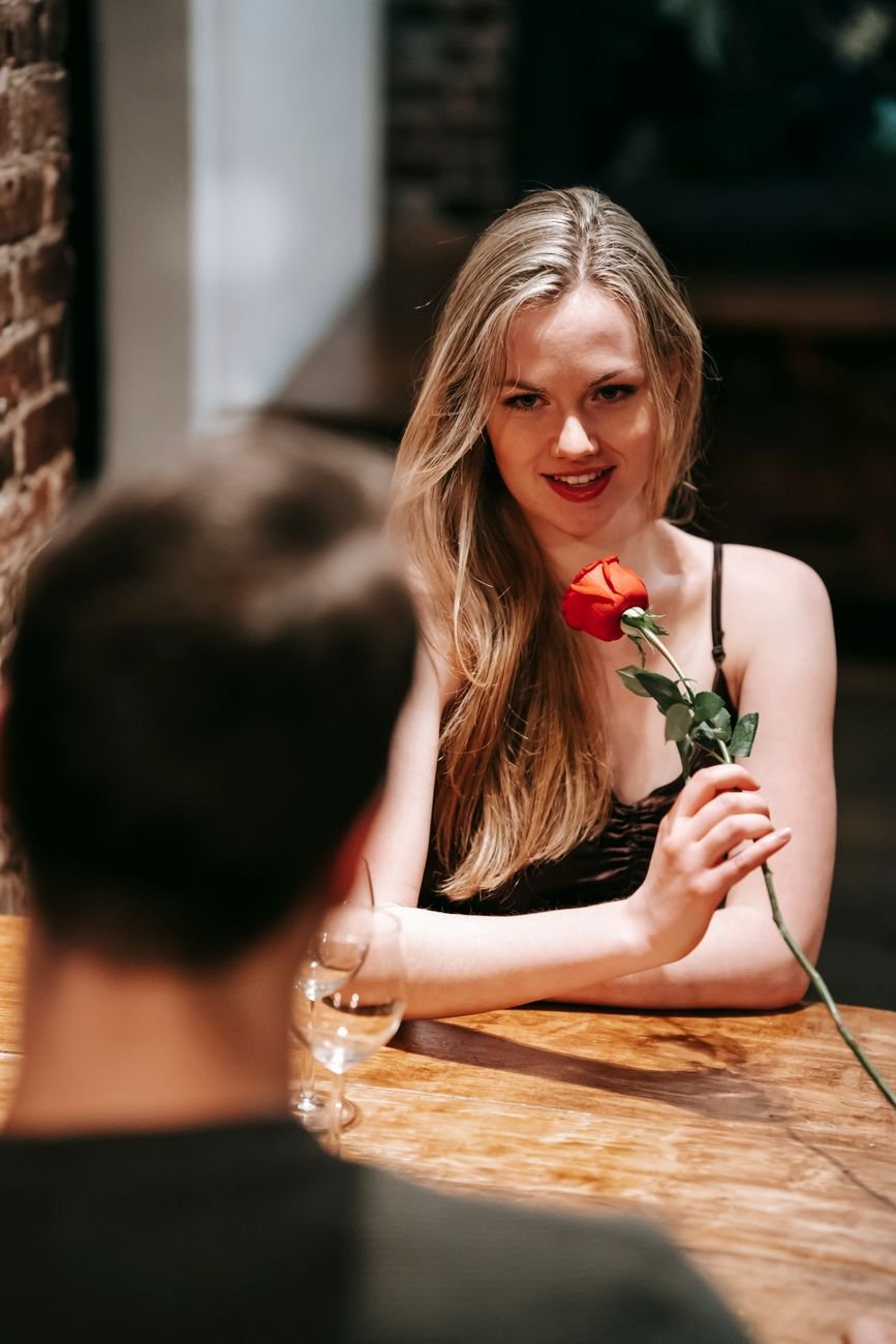 couple having romantic date in restaurant