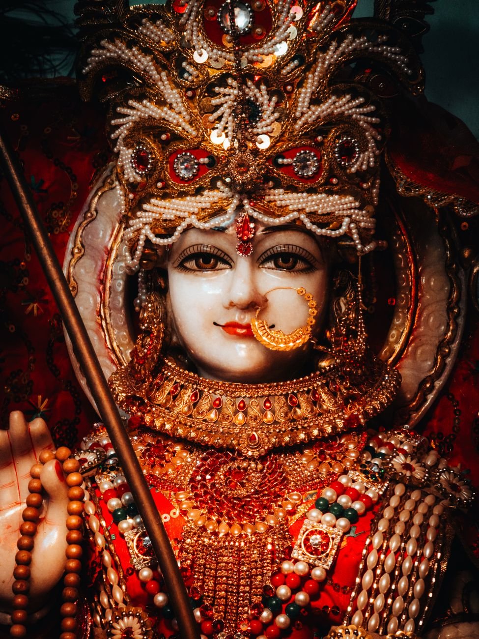 intricate hindu goddess statue in vivid colors