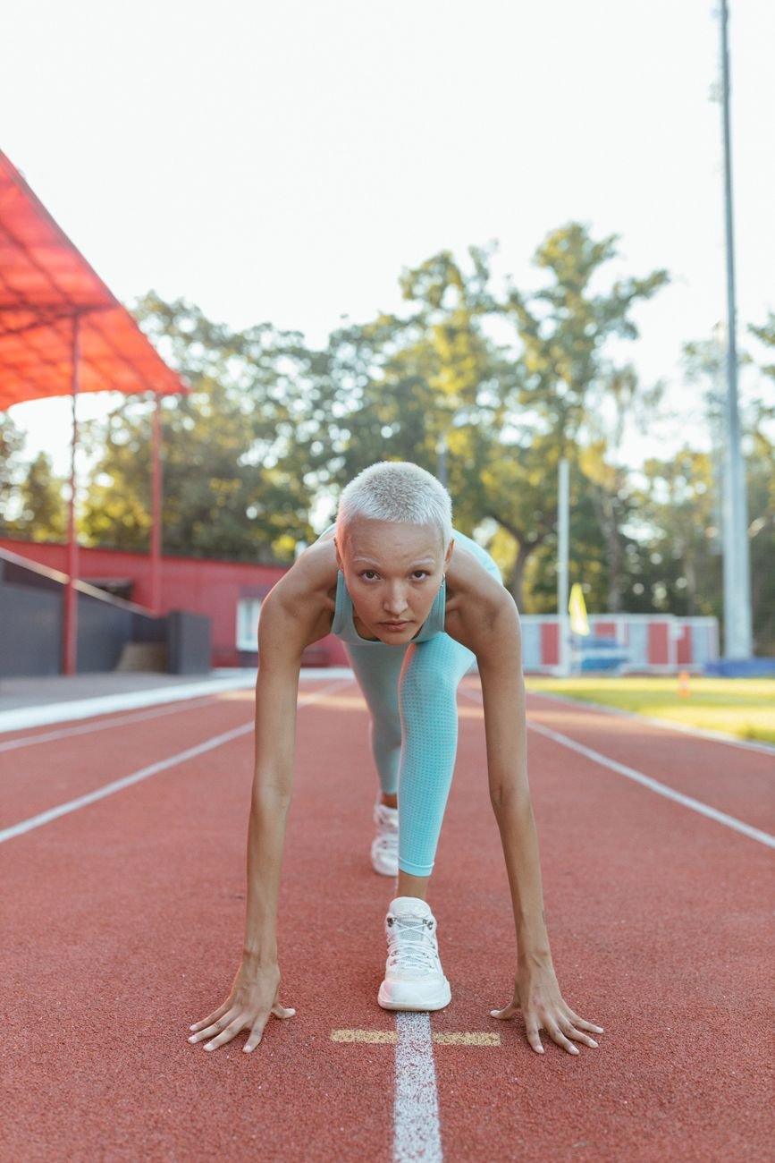 woman in blue workout clothes